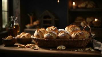 photo ensemble de divers pain sur foncé ambiance en bois table