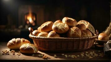 photo ensemble de divers pain sur foncé ambiance en bois table