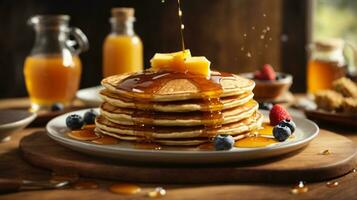 petit déjeuner Crêpes sur assiette avec mon chéri et baies photo