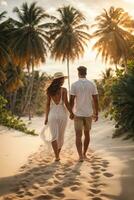 romantique couple dépensé temps sur plage photo