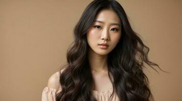 magnifique longue cheveux coréen femme portant faire en haut photo