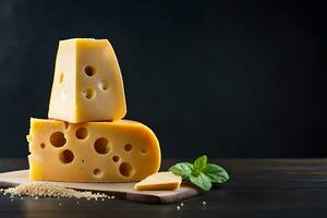 photo délicieux pièces de fromage sur une foncé Contexte très détaillé