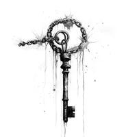 noir encre brosse de une clé dans une chaîne photo