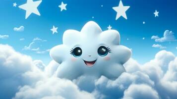 une mignonne nuage personnage dans blanc ciel génératif ai photo