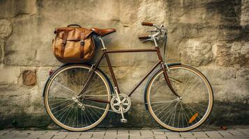 rétro vélo avec vieilli marron mur génératif ai photo