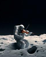 astronaute en jouant violon sur le lune génératif ai photo
