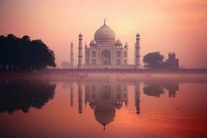 magnifique taj méhal avec réflexion sur l'eau génératif ai photo