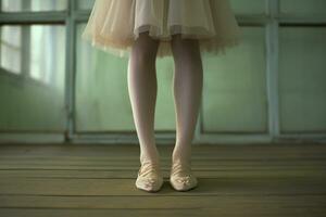asiatique femme pieds dans ballet des chaussures et robe photo génératif ai