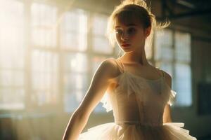 ensoleillement vient sur une Jeune fille ballet génératif ai photo