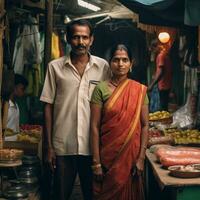 une Sud Indien homme permanent avec le sien épouse génératif ai photo