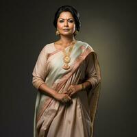 un Indien femme dans traditionnel tissu permanent génératif ai photo