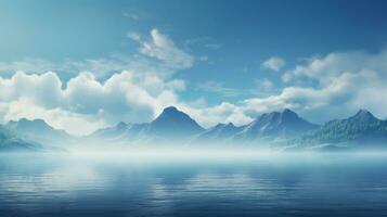 paysage de une bleu ciel avec montagnes génératif ai photo