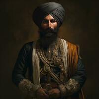 Royal sikh homme sur foncé Contexte génératif ai photo