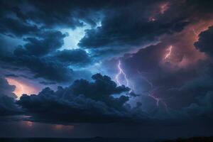 orageux ciel arrière-plan, orage arrière-plan, orage fond d'écran, pluvieux ciel, orage des nuages, ai génératif photo