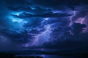 orage ciel, orage arrière-plan, orage fond d'écran, orageux ciel arrière-plan, orage des nuages, néon orage ciel, ai génératif photo