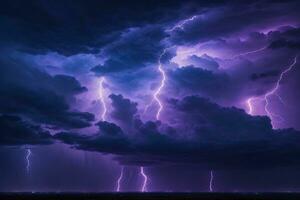 orage ciel, orage arrière-plan, orage fond d'écran, orageux ciel arrière-plan, orage des nuages, néon orage ciel, ai génératif photo