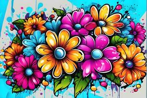 fleur graffiti fond d'écran, graffiti arrière-plan, floral graffiti modèle, fleur graffiti arrière-plan, fleur graffiti art, floral graffiti peindre, ai génératif photo