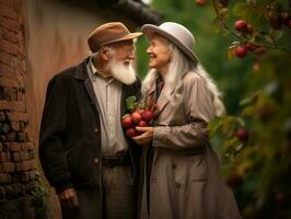 aimant vieux couple est profiter une romantique l'automne journée ai génératif photo