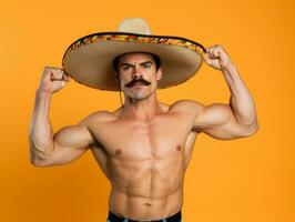 mexicain homme dans espiègle pose sur solide Contexte ai génératif photo