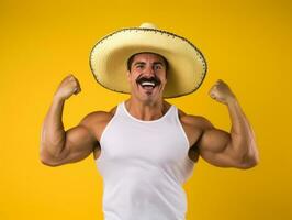 mexicain homme dans espiègle pose sur solide Contexte ai génératif photo