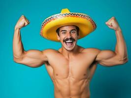 mexicain homme dans espiègle pose sur solide Contexte ai génératif photo