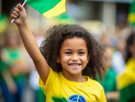 brésilien enfant fête le sien football équipes la victoire ai génératif photo