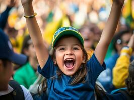 brésilien enfant fête le sien football équipes la victoire ai génératif photo