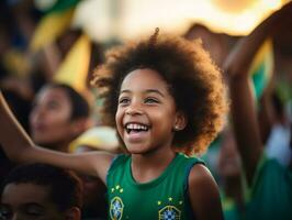 brésilien enfant fête le sien football équipes la victoire ai génératif photo