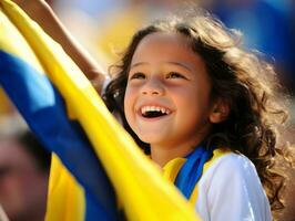 brésilien enfant fête le sien football équipes la victoire ai génératif photo