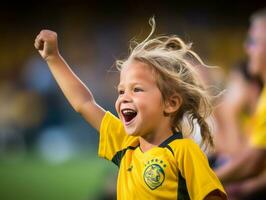 brésilien enfant fête le sien football équipes la victoire ai génératif photo