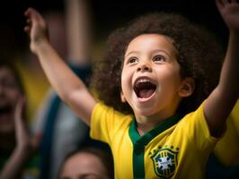 brésilien enfant fête le sien football équipes la victoire ai génératif photo