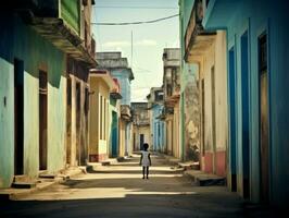 enfant jouit une tranquille promenade par le vibrant ville des rues ai génératif photo