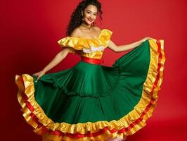 mexicain femme dans espiègle pose sur solide Contexte ai génératif photo