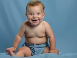 adorable bébé avec vibrant Vêtements dans une espiègle pose ai génératif photo