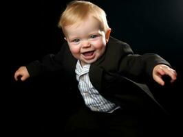 adorable bébé avec vibrant Vêtements dans une espiègle pose ai génératif photo