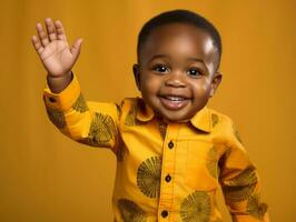 adorable bébé avec vibrant Vêtements dans une espiègle pose ai génératif photo