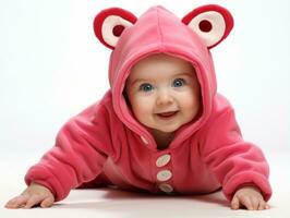 adorable bébé avec vibrant Vêtements dans une espiègle pose ai génératif photo