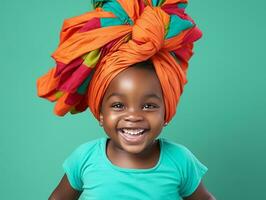 adorable bébé avec vibrant Vêtements dans une espiègle pose ai génératif photo