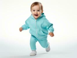 adorable bébé avec vibrant Vêtements dans une espiègle pose ai génératif photo