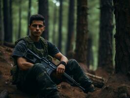 homme sert comme une dévoué et sans peur soldat ai génératif photo