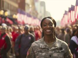 femme sert comme une dévoué et sans peur soldat ai génératif photo