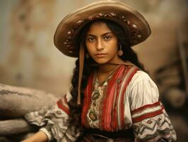 un coloré vieux photographier de une femme de le de bonne heure années 1900 ai génératif photo