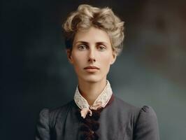 un coloré vieux photographier de une femme de le de bonne heure années 1900 ai génératif photo