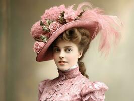 un coloré vieux photographier de une femme de le de bonne heure années 1900 ai génératif photo