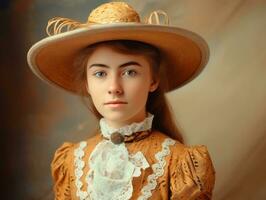 un coloré vieux photographier de une femme de le de bonne heure années 1900 ai génératif photo