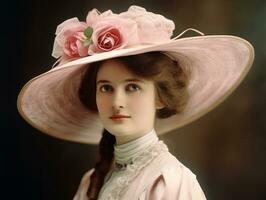 un coloré vieux photographier de une femme de le de bonne heure années 1900 ai génératif photo