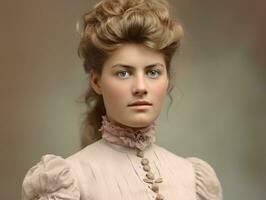 un coloré vieux photographier de une femme de le de bonne heure années 1900 ai génératif photo