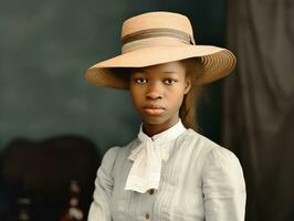 un coloré vieux photographier de une femme de le de bonne heure années 1900 ai génératif photo