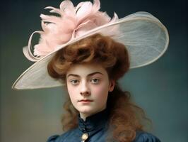 un coloré vieux photographier de une femme de le de bonne heure années 1900 ai génératif photo