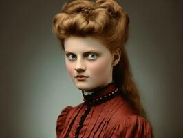 un coloré vieux photographier de une femme de le de bonne heure années 1900 ai génératif photo